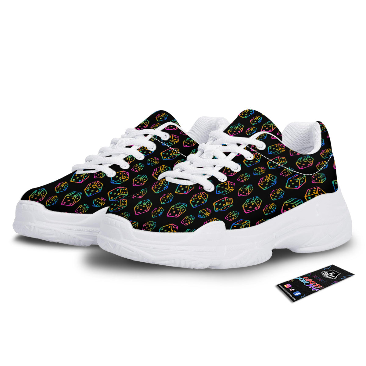 Rainbow Dice Print Pattern White Chunky Shoes-grizzshop