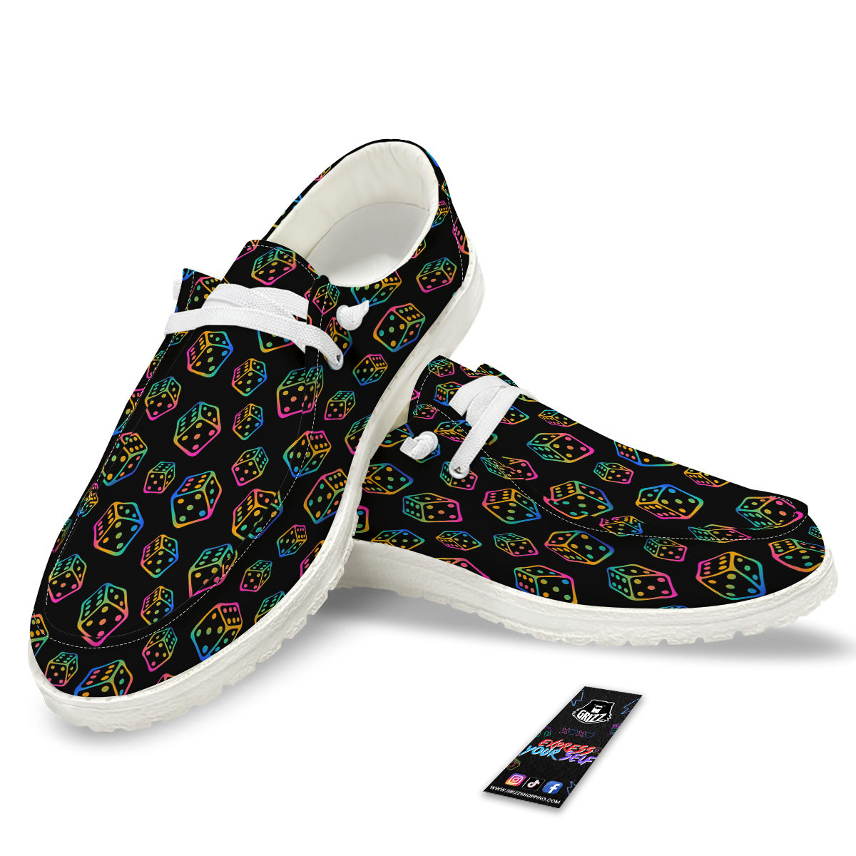 Rainbow Dice Print Pattern White Loafers-grizzshop
