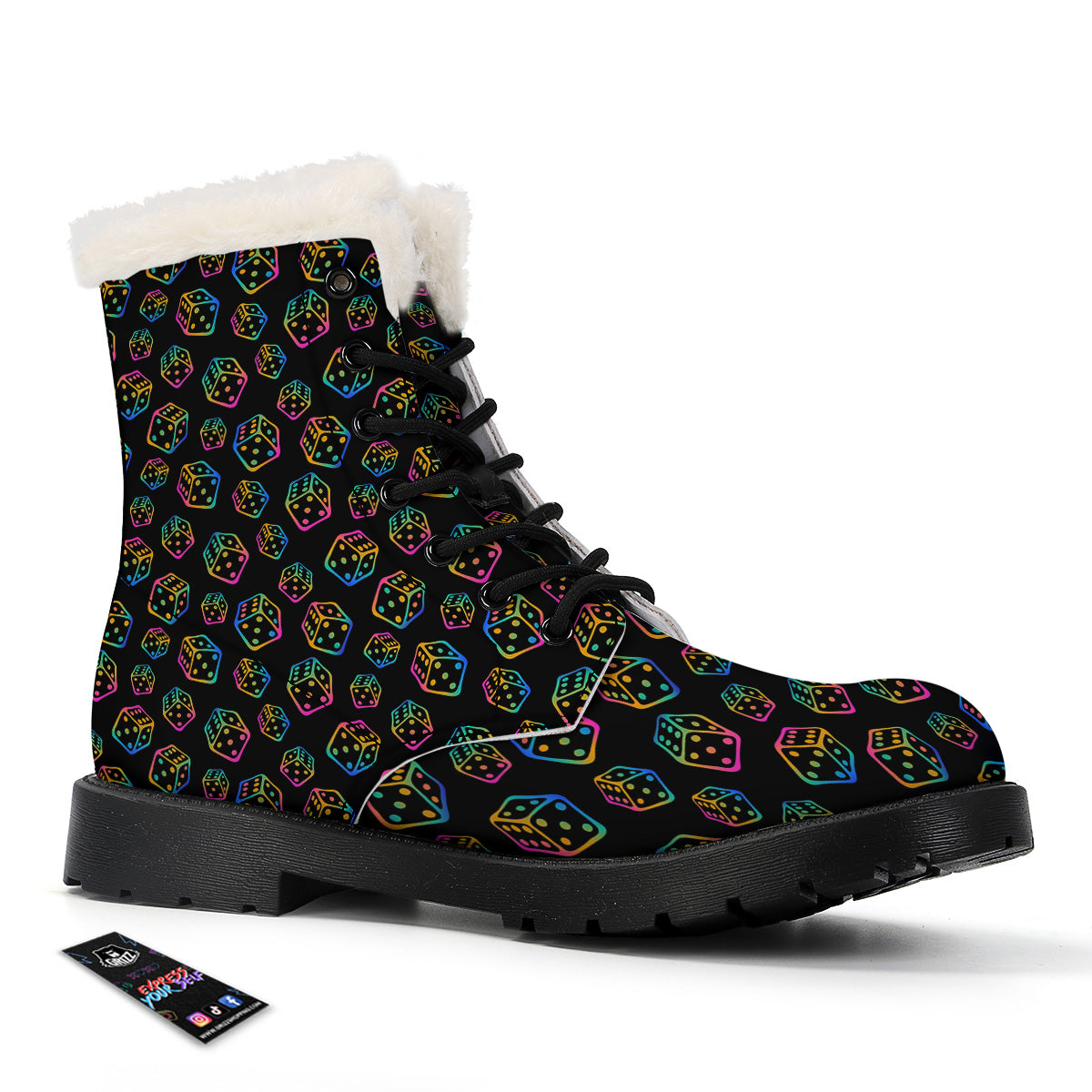 Rainbow Dice Print Pattern Winter Boots-grizzshop