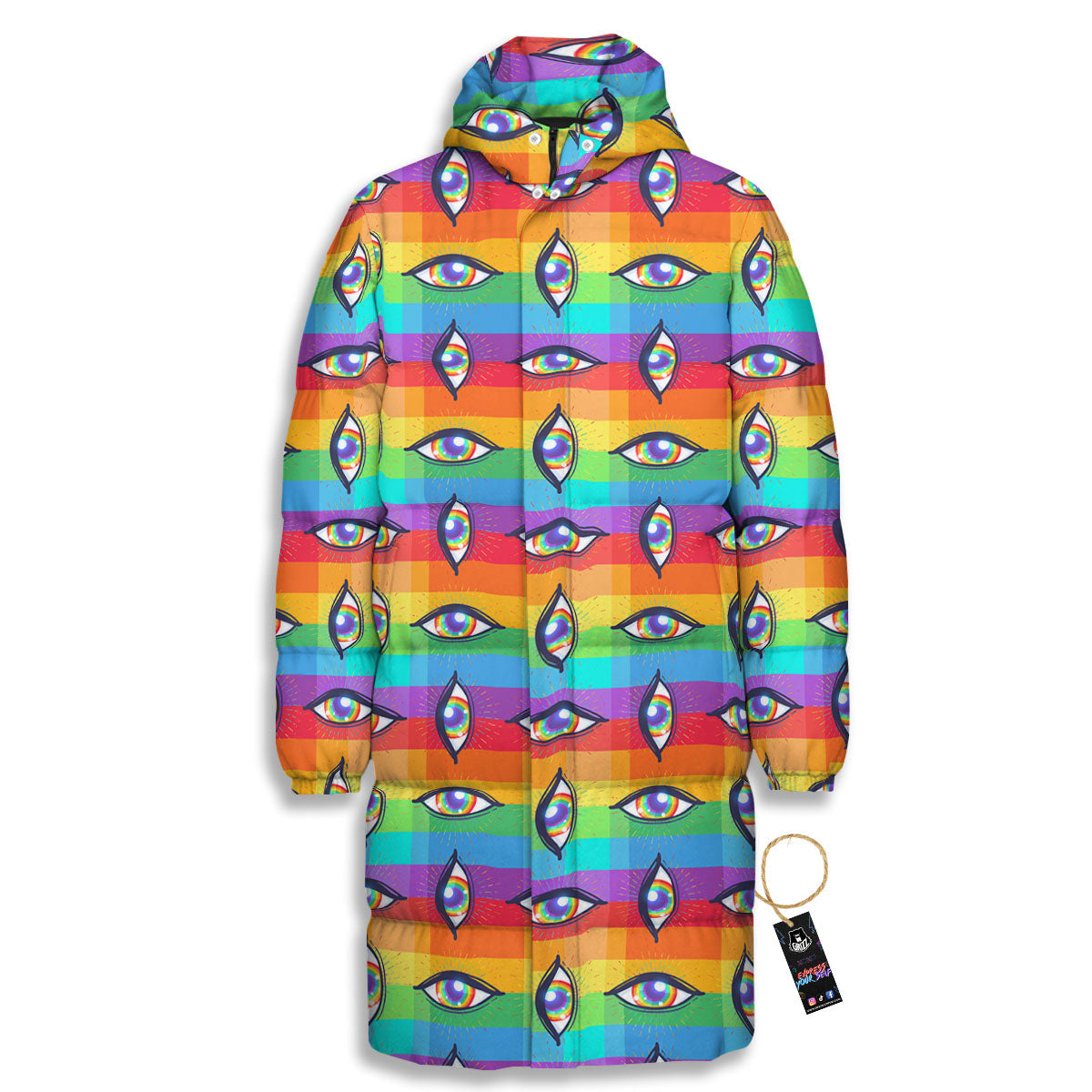 Rainbow Eyes LGBT Pride Print Pattern Long Down Jacket-grizzshop