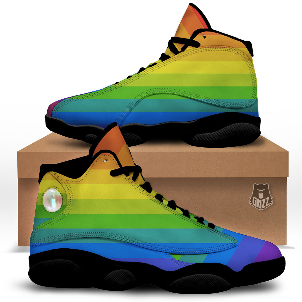 Rainbow Flag LGBT Pride Print Black Basketball Shoes-grizzshop