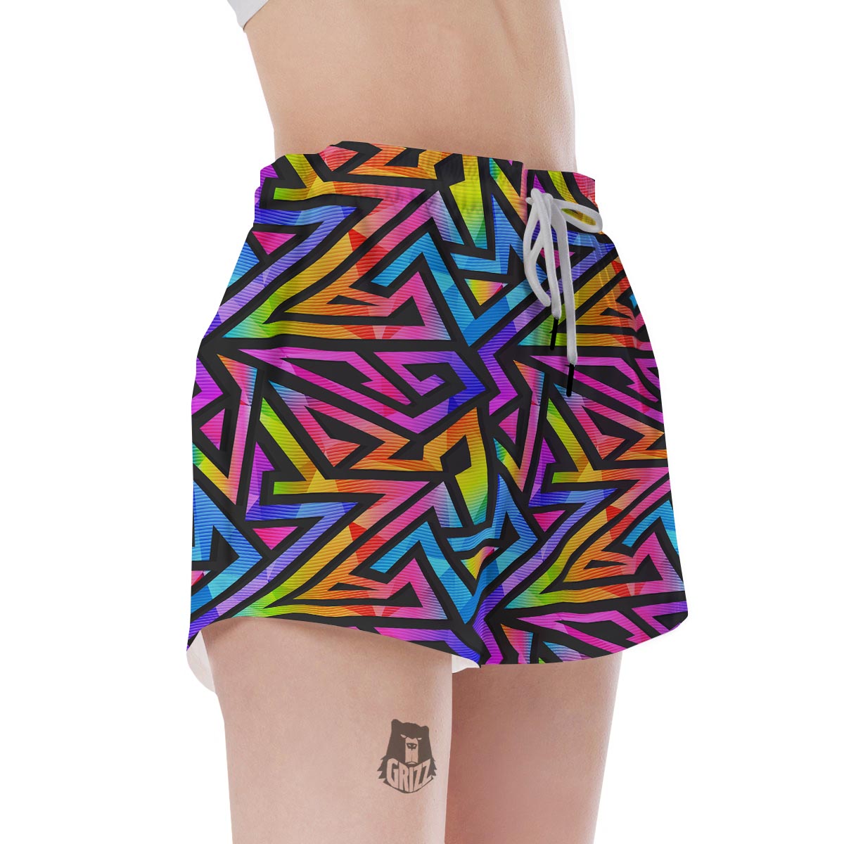 Rainbow Geometric Abstract Women's Shorts-grizzshop