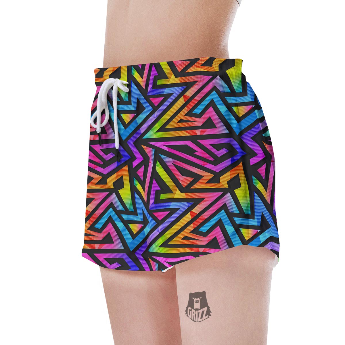 Rainbow Geometric Abstract Women's Shorts-grizzshop
