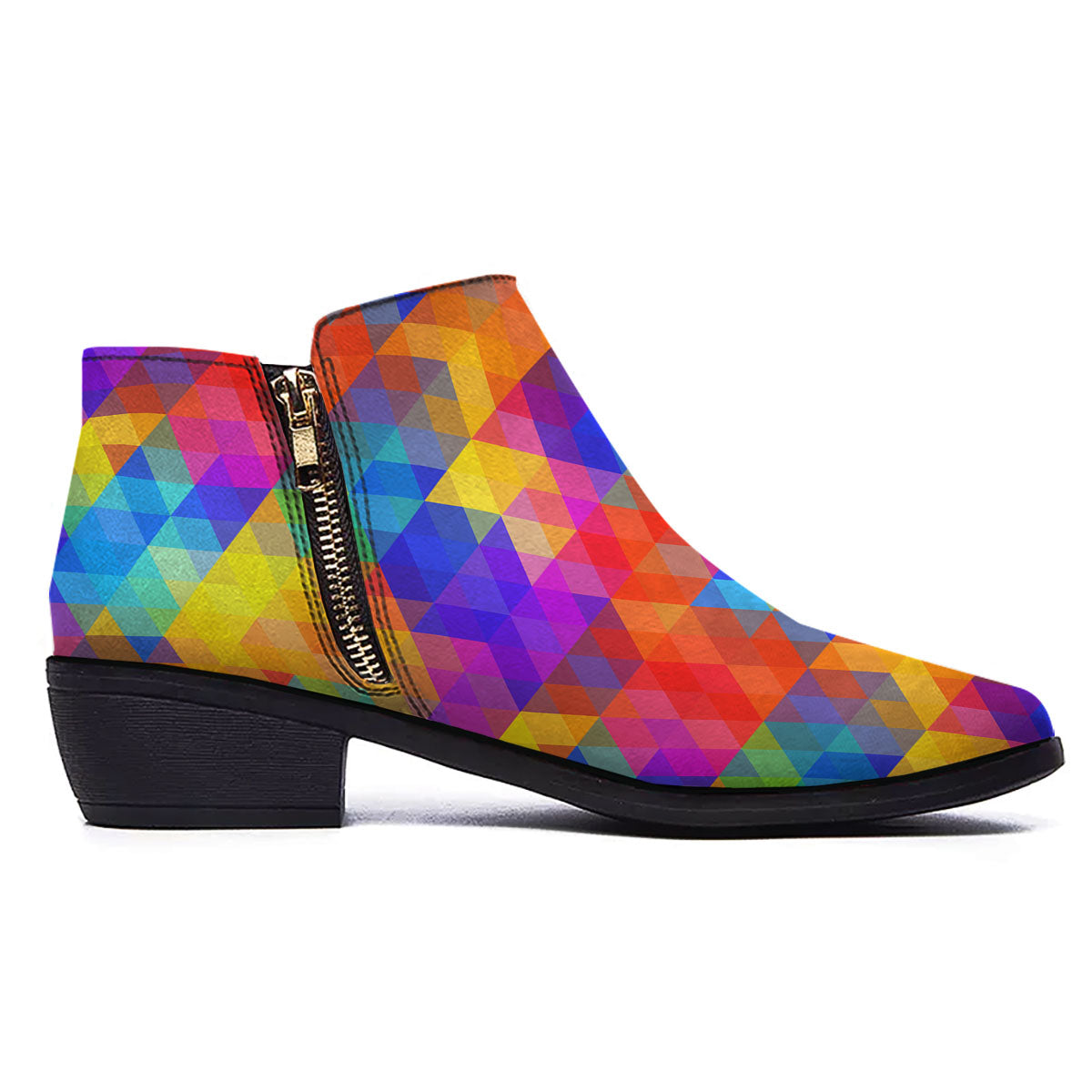 Rainbow Geometric Print Pattern Ankle Boots-grizzshop