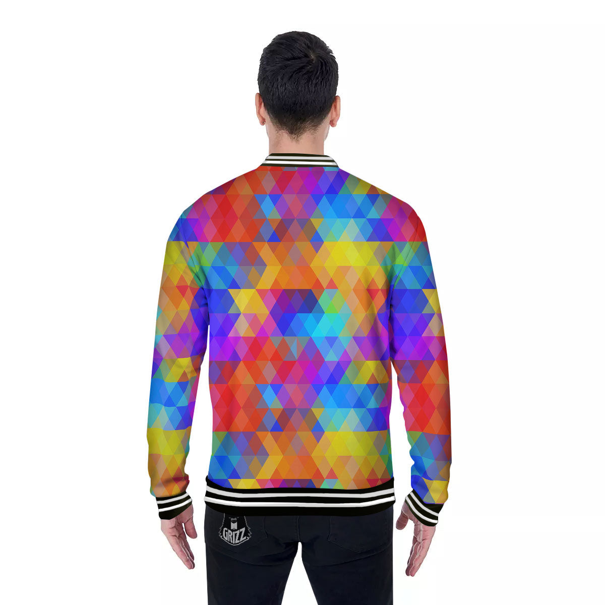 Rainbow Geometric Print Pattern Baseball Jacket-grizzshop