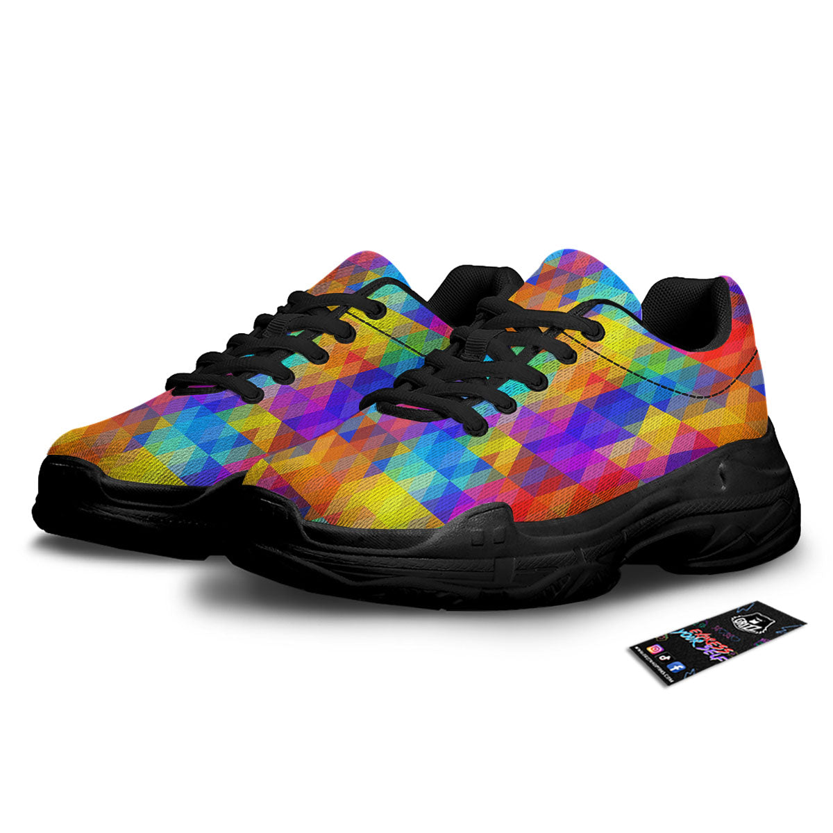 Rainbow Geometric Print Pattern Black Chunky Shoes-grizzshop
