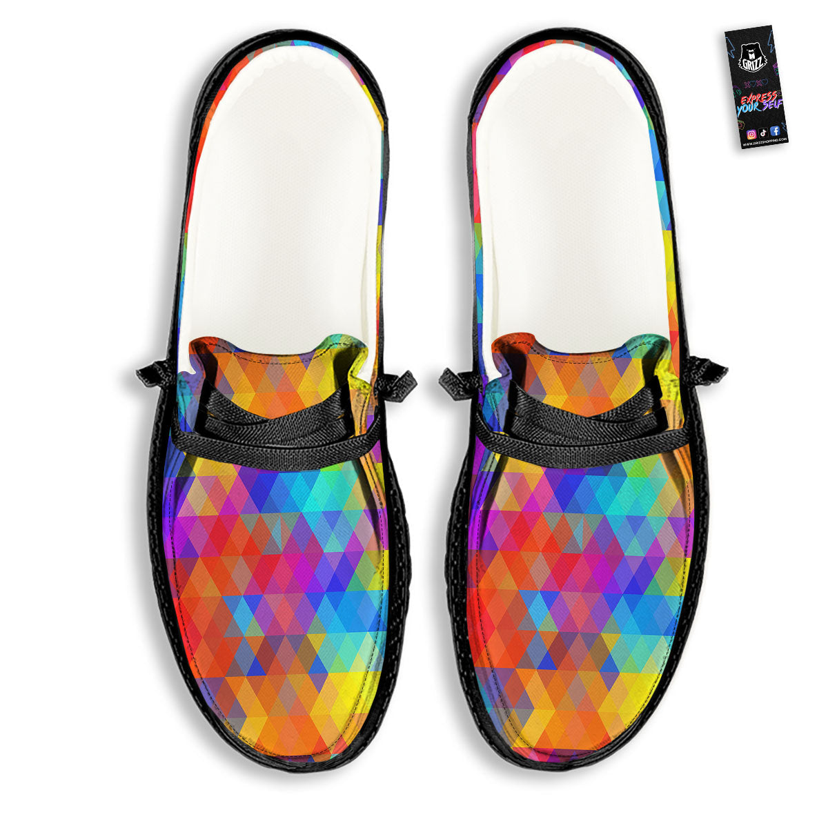 Rainbow Geometric Print Pattern Black Loafers-grizzshop
