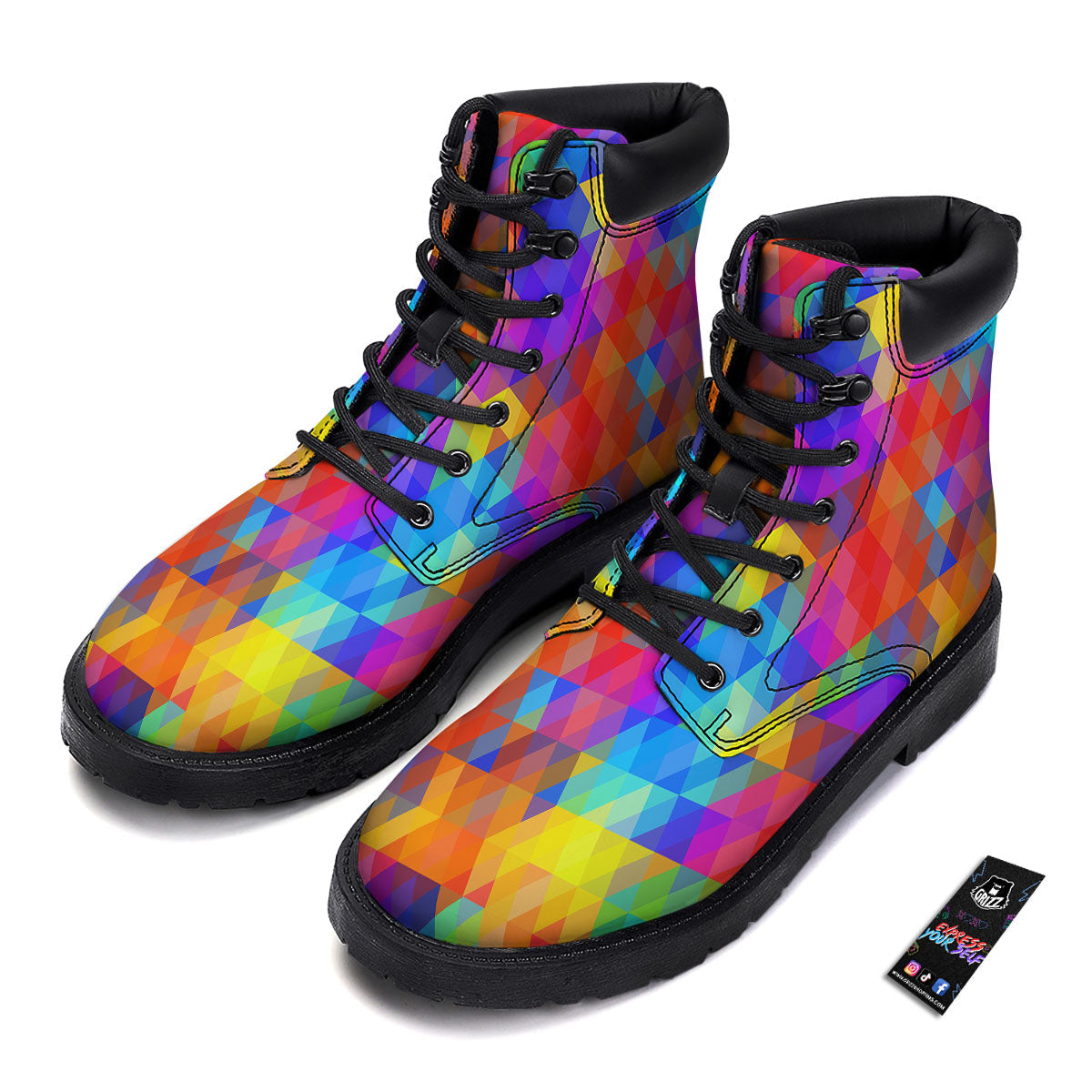 Rainbow Geometric Print Pattern Boots-grizzshop