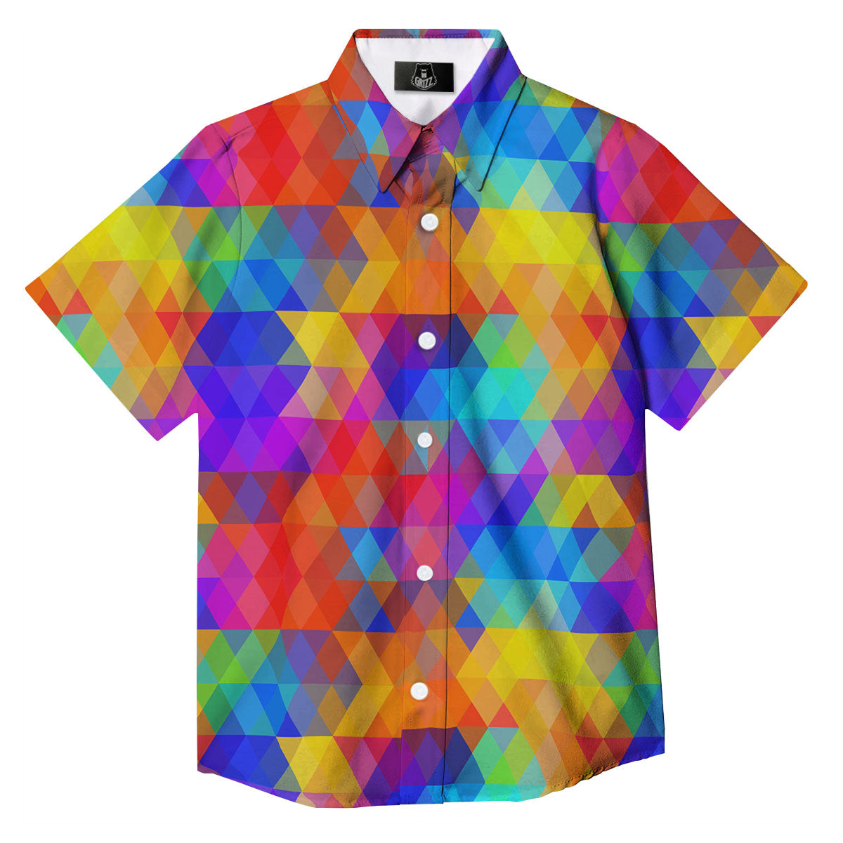 Rainbow Geometric Print Pattern Button Up Shirt-grizzshop