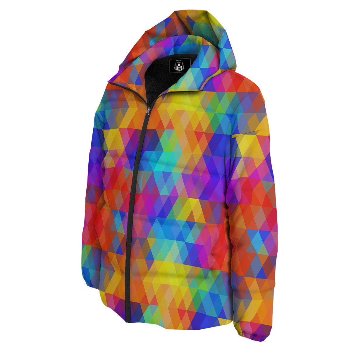 Rainbow Geometric Print Pattern Down Jacket-grizzshop