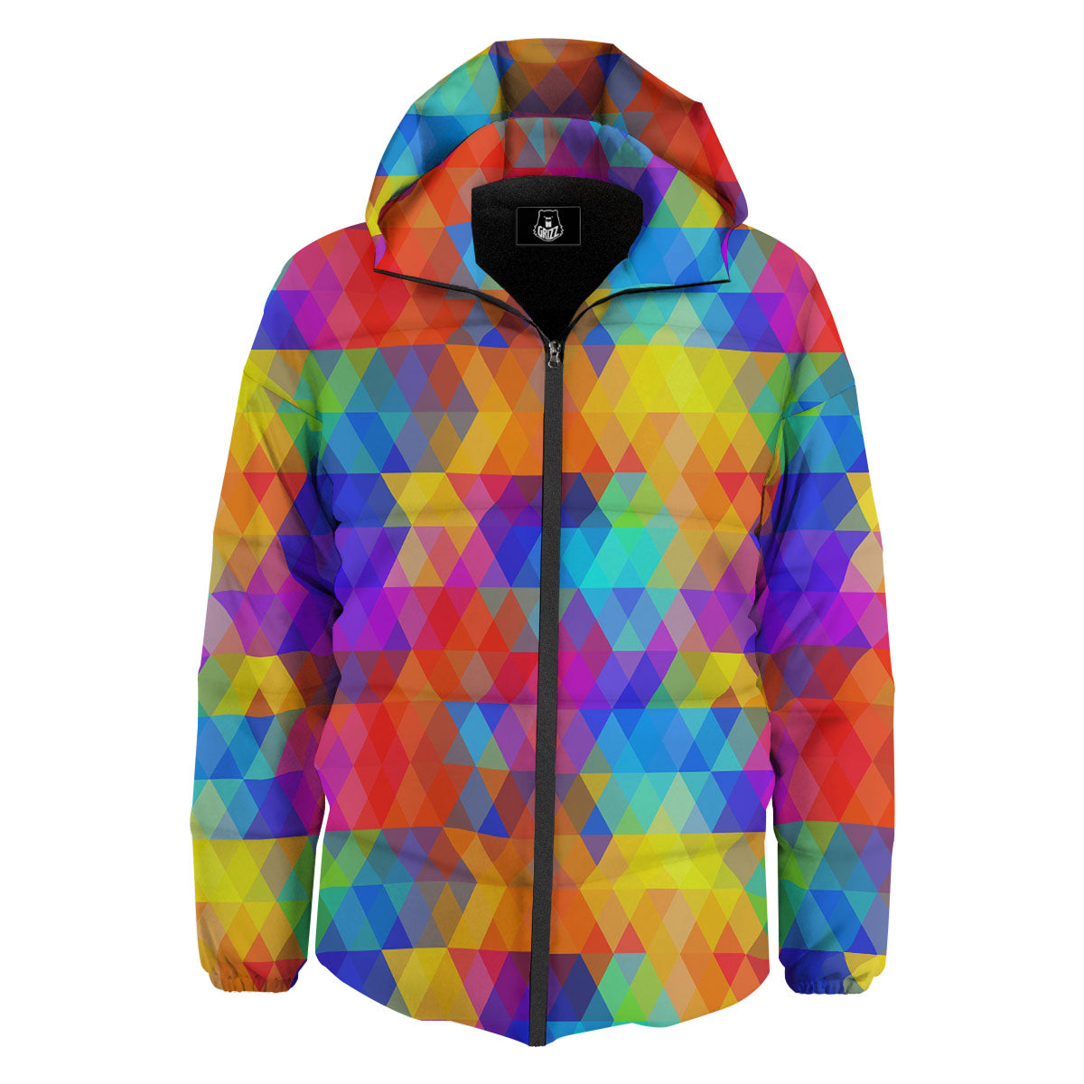 Rainbow Geometric Print Pattern Down Jacket-grizzshop
