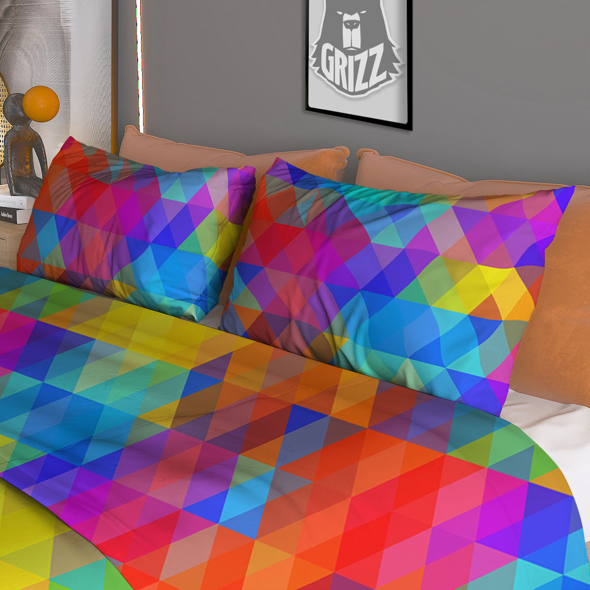Rainbow Geometric Print Pattern Duvet Cover Bedding Set