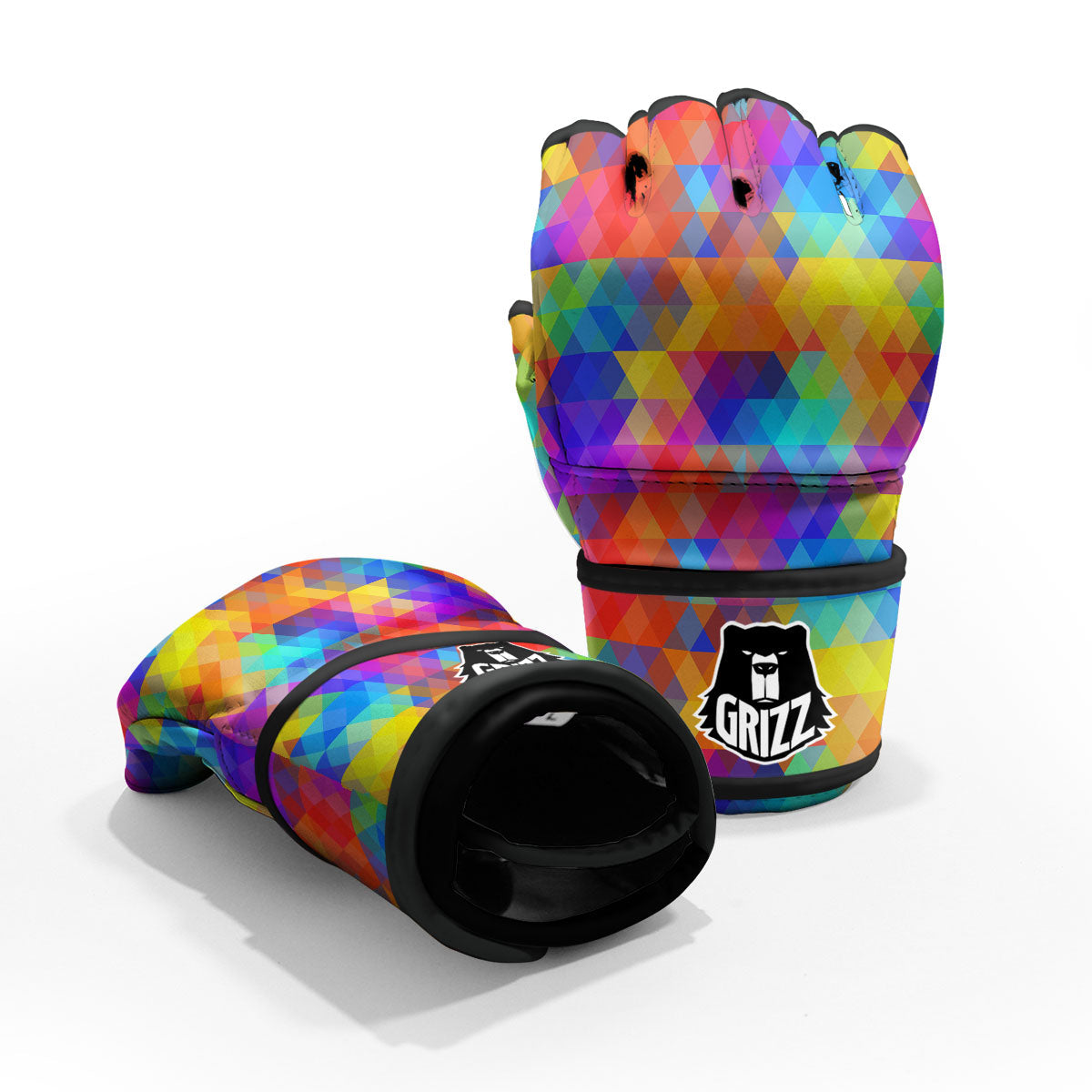 Rainbow Geometric Print Pattern MMA Gloves-grizzshop