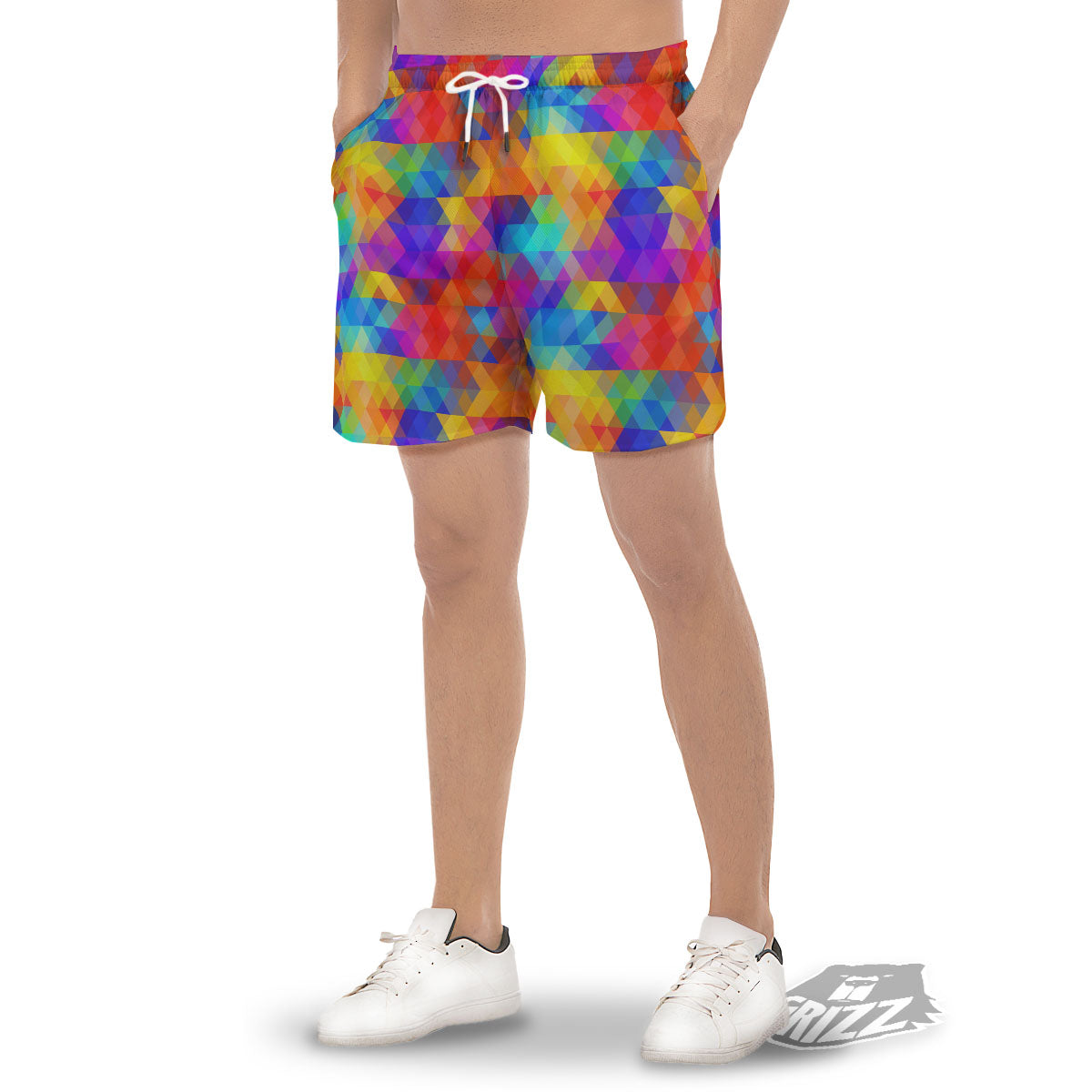 Rainbow Geometric Print Pattern Men's Gym Shorts-grizzshop