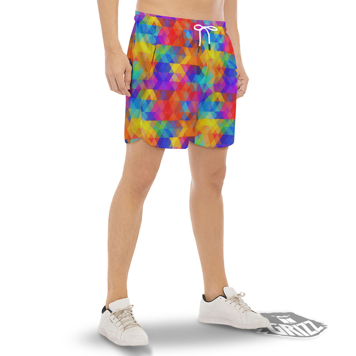 Rainbow Geometric Print Pattern Men's Gym Shorts-grizzshop