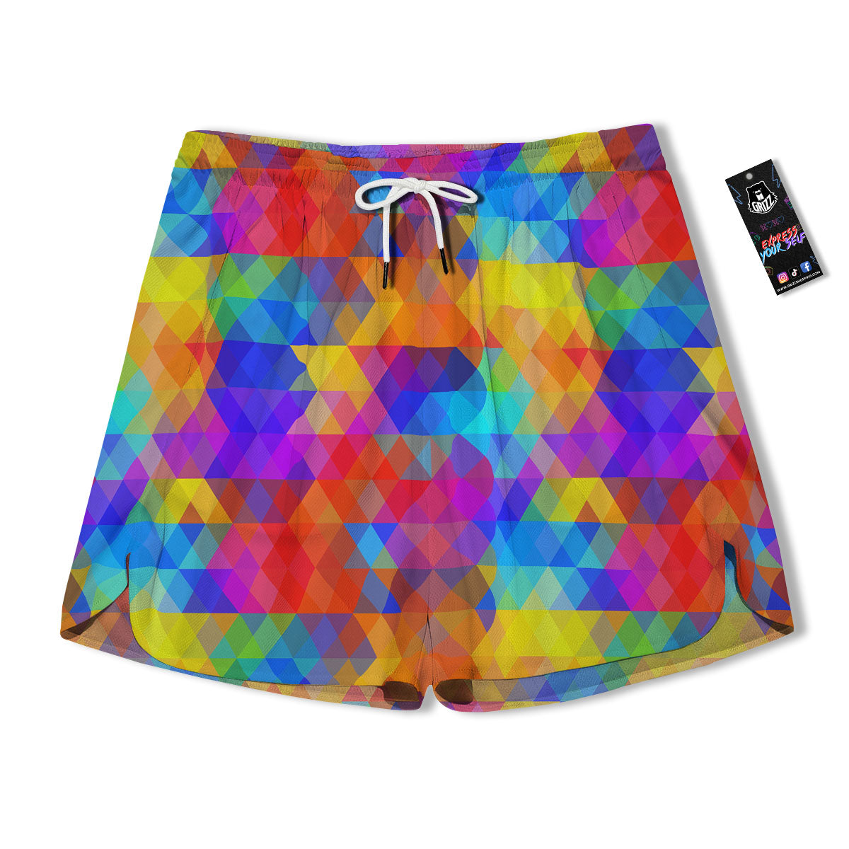Rainbow Geometric Print Pattern Men's Running Shorts-grizzshop