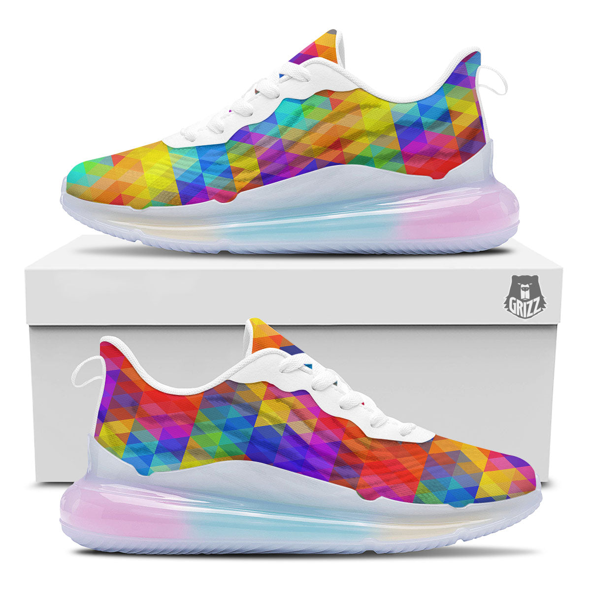 Rainbow Geometric Print Pattern Running Sneakers-grizzshop