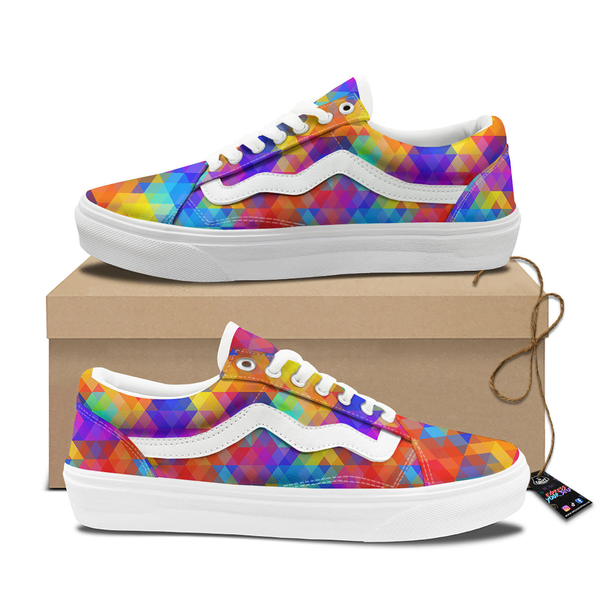 Rainbow Geometric Print Pattern Skate Shoes-grizzshop