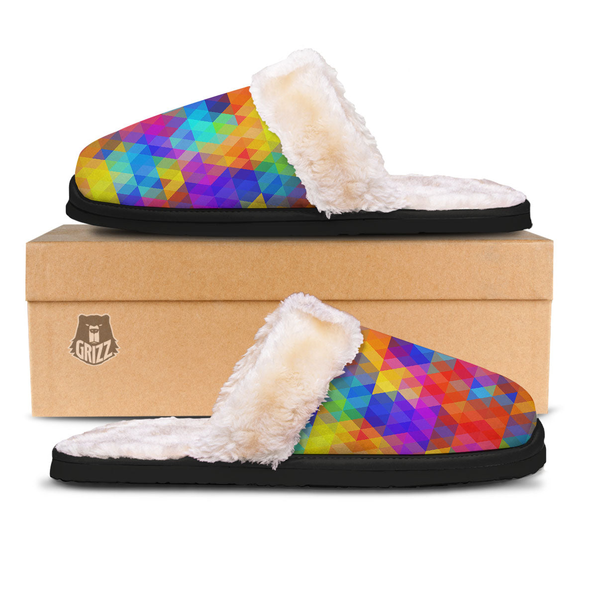 Rainbow Geometric Print Pattern Slippers-grizzshop