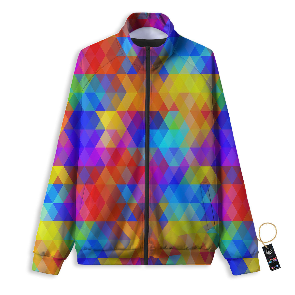 Rainbow Geometric Print Pattern Track Jacket-grizzshop
