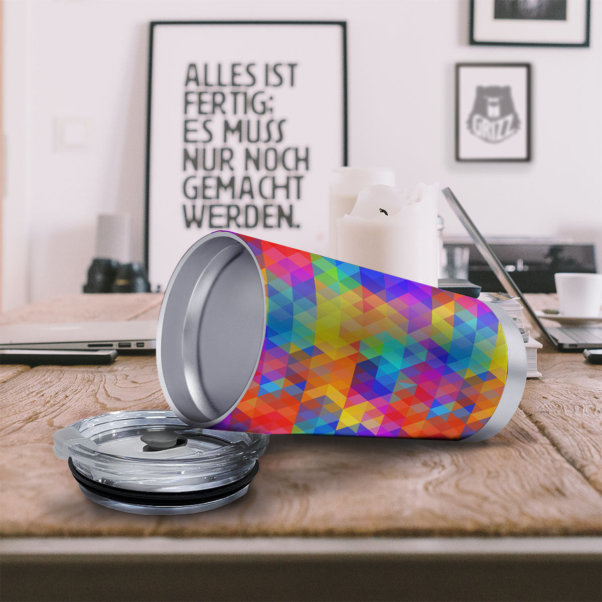 Rainbow Geometric Print Pattern Tumbler-grizzshop
