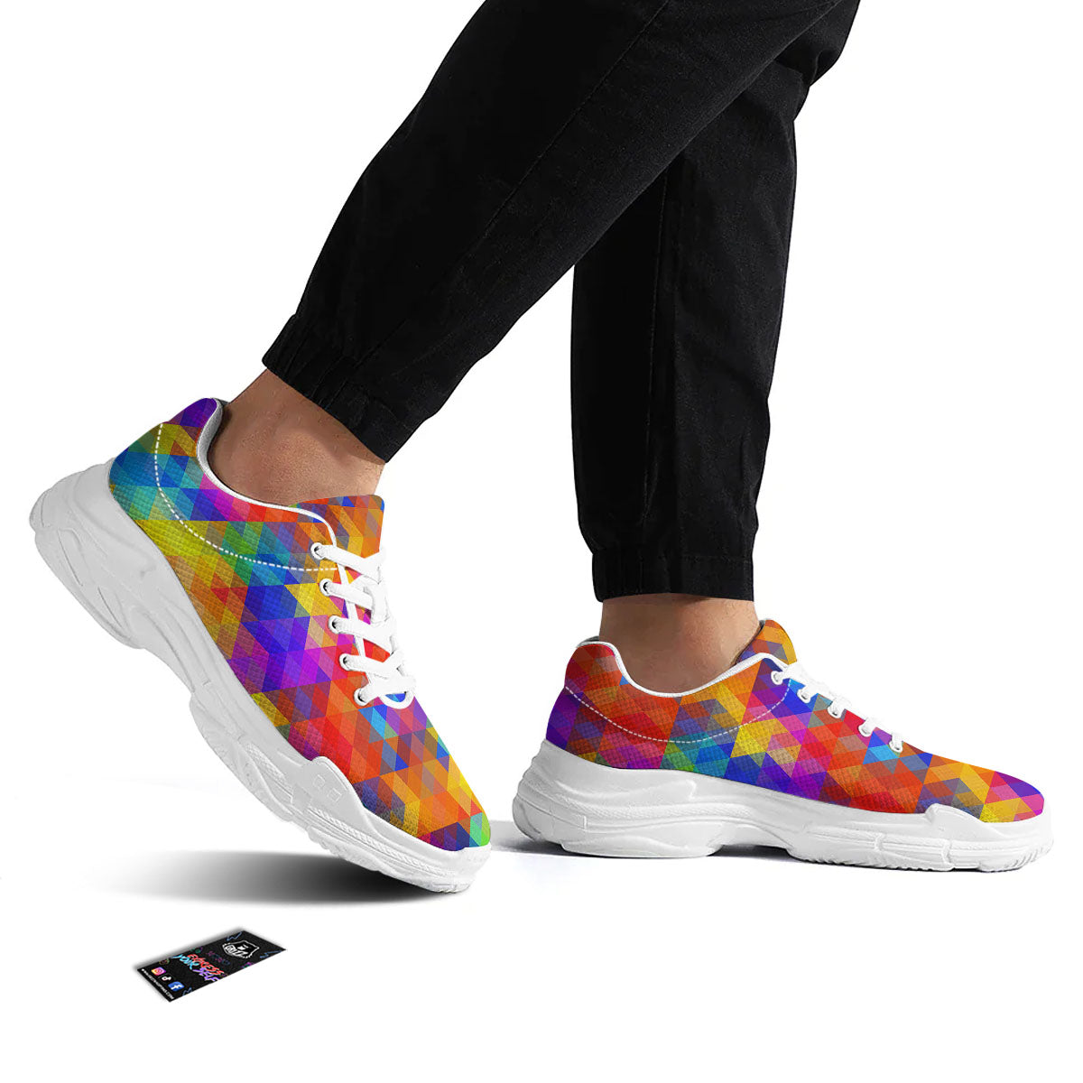 Rainbow Geometric Print Pattern White Chunky Shoes-grizzshop