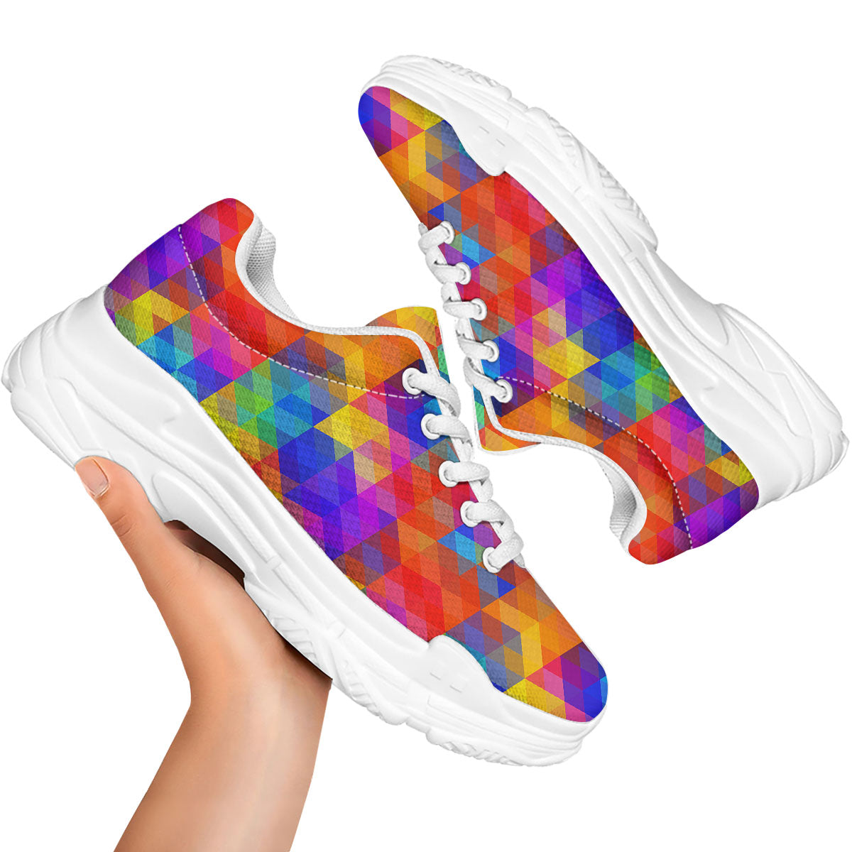 Rainbow Geometric Print Pattern White Chunky Shoes-grizzshop