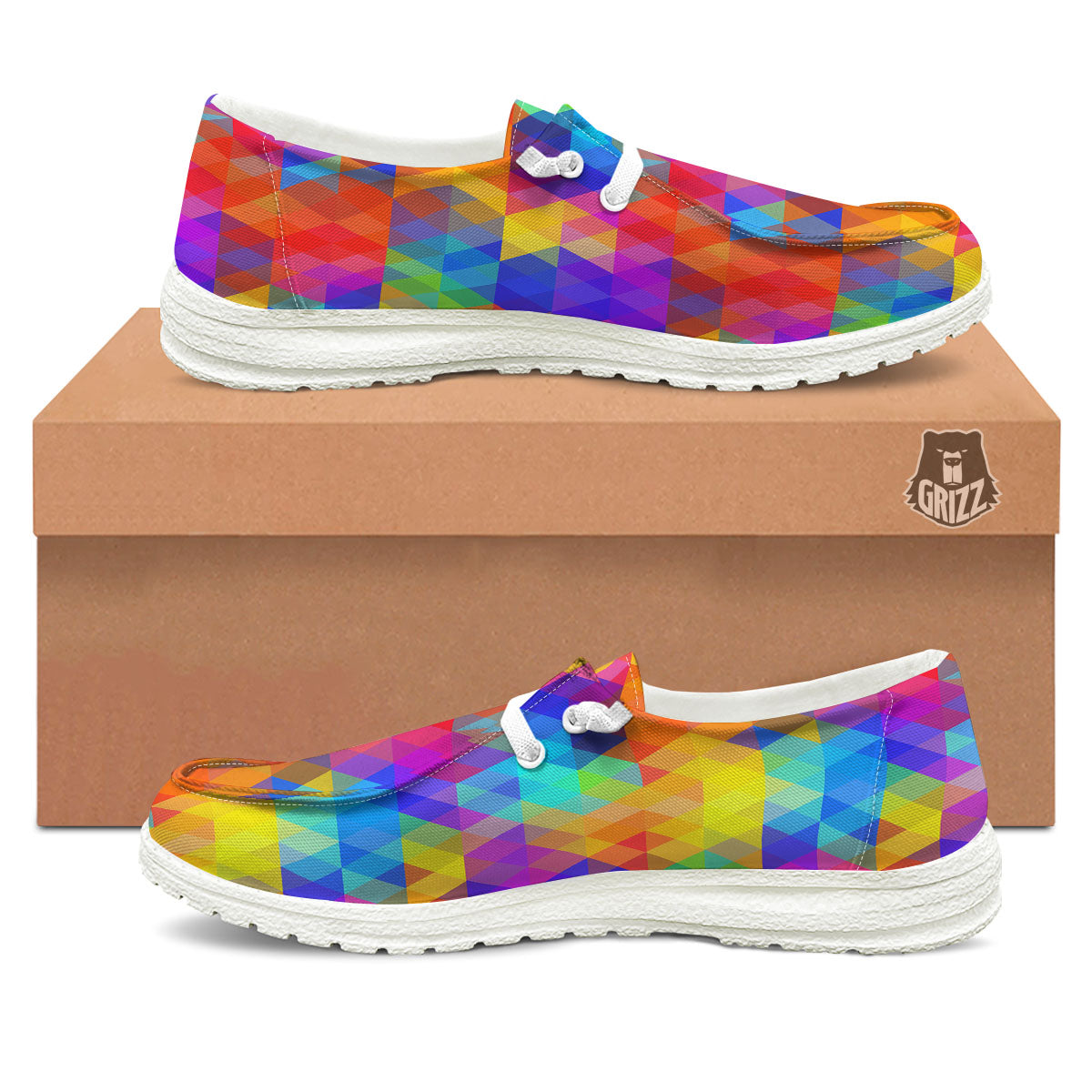 Rainbow Geometric Print Pattern White Loafers-grizzshop