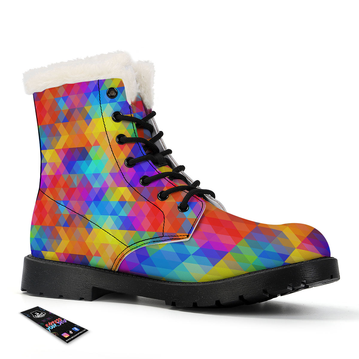 Rainbow Geometric Print Pattern Winter Boots-grizzshop