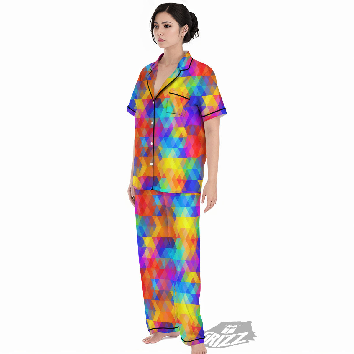 Rainbow Geometric Print Pattern Women's Pajamas Set-grizzshop