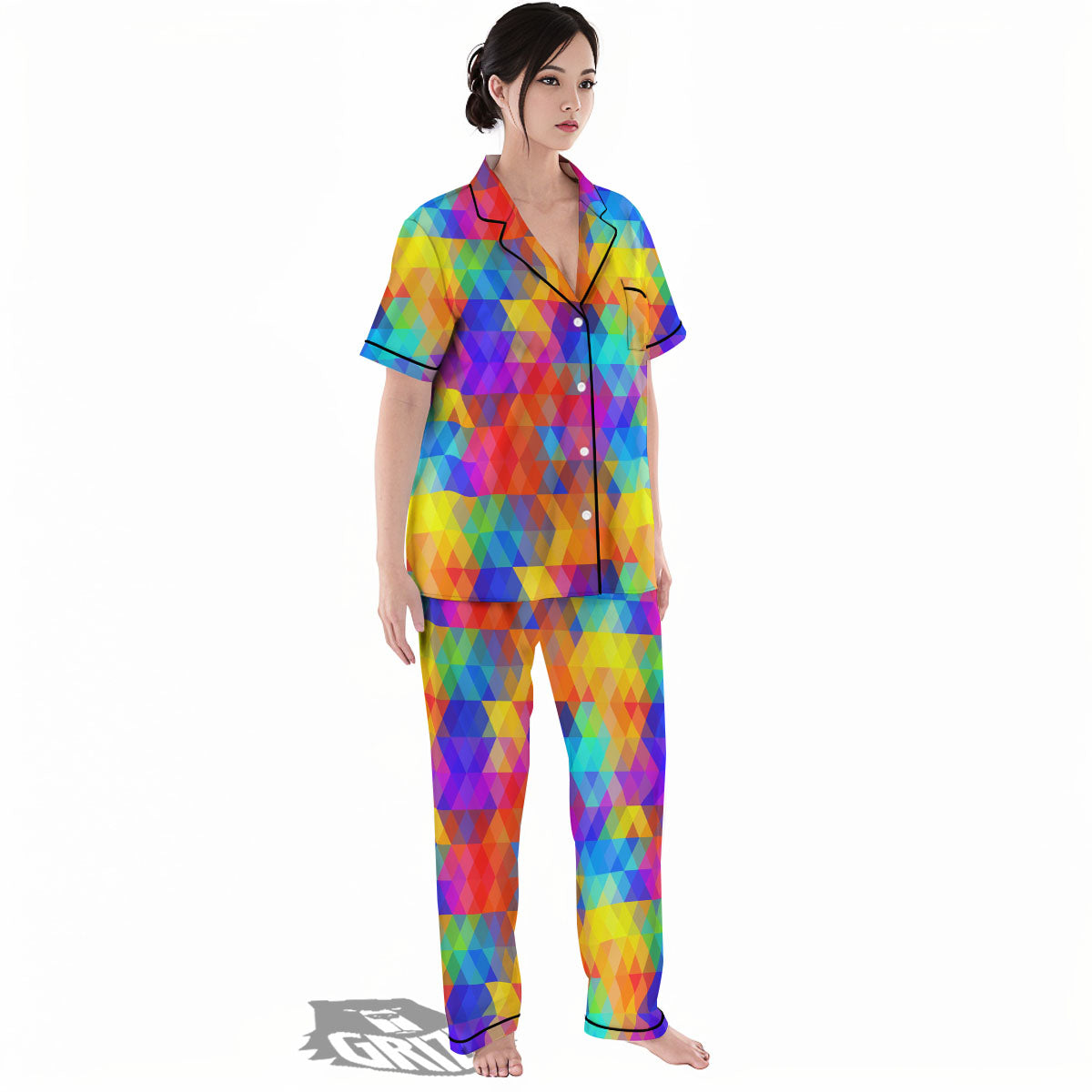 Rainbow Geometric Print Pattern Women's Pajamas Set-grizzshop