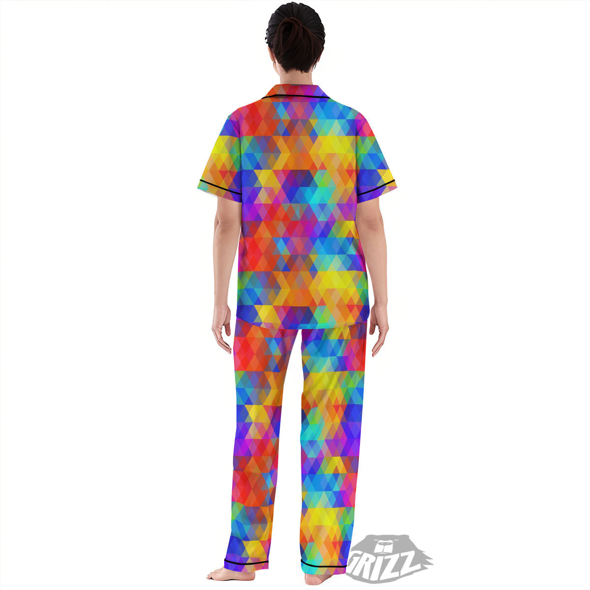 Rainbow Geometric Print Pattern Women's Pajamas Set-grizzshop