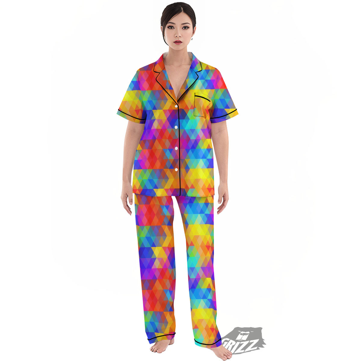 Rainbow Geometric Print Pattern Women's Pajamas Set-grizzshop
