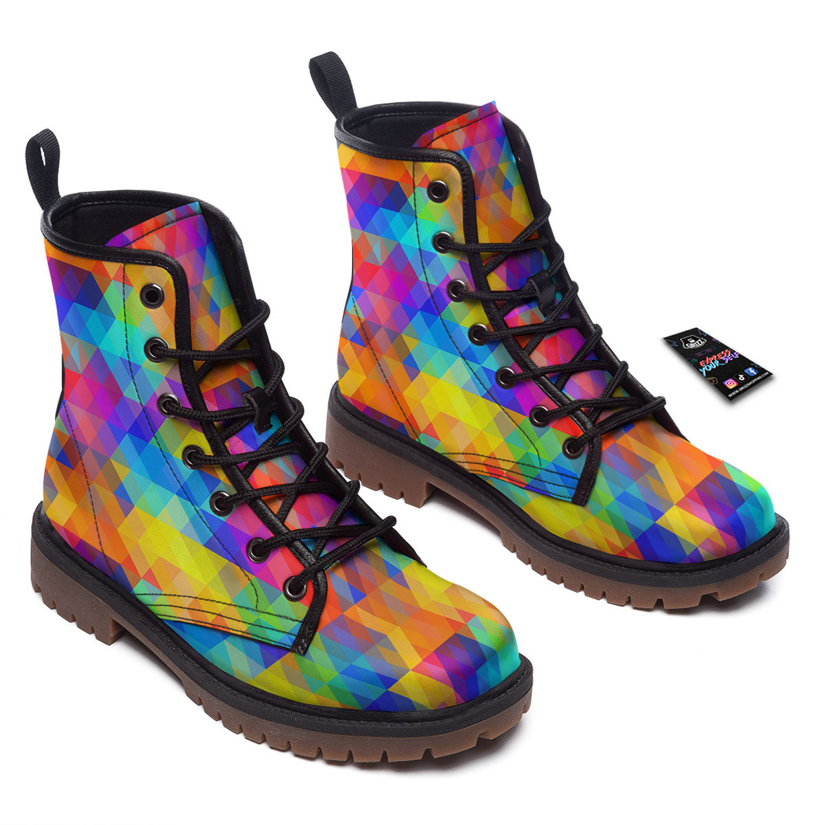 Rainbow Geometric Print Pattern Work Boots-grizzshop
