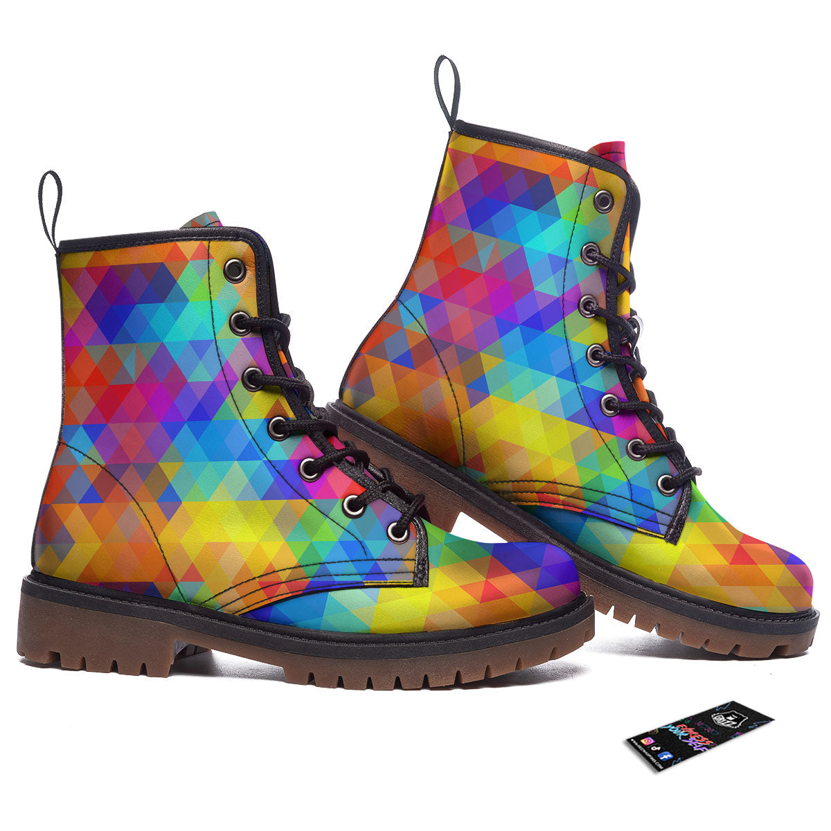 Rainbow Geometric Print Pattern Work Boots-grizzshop