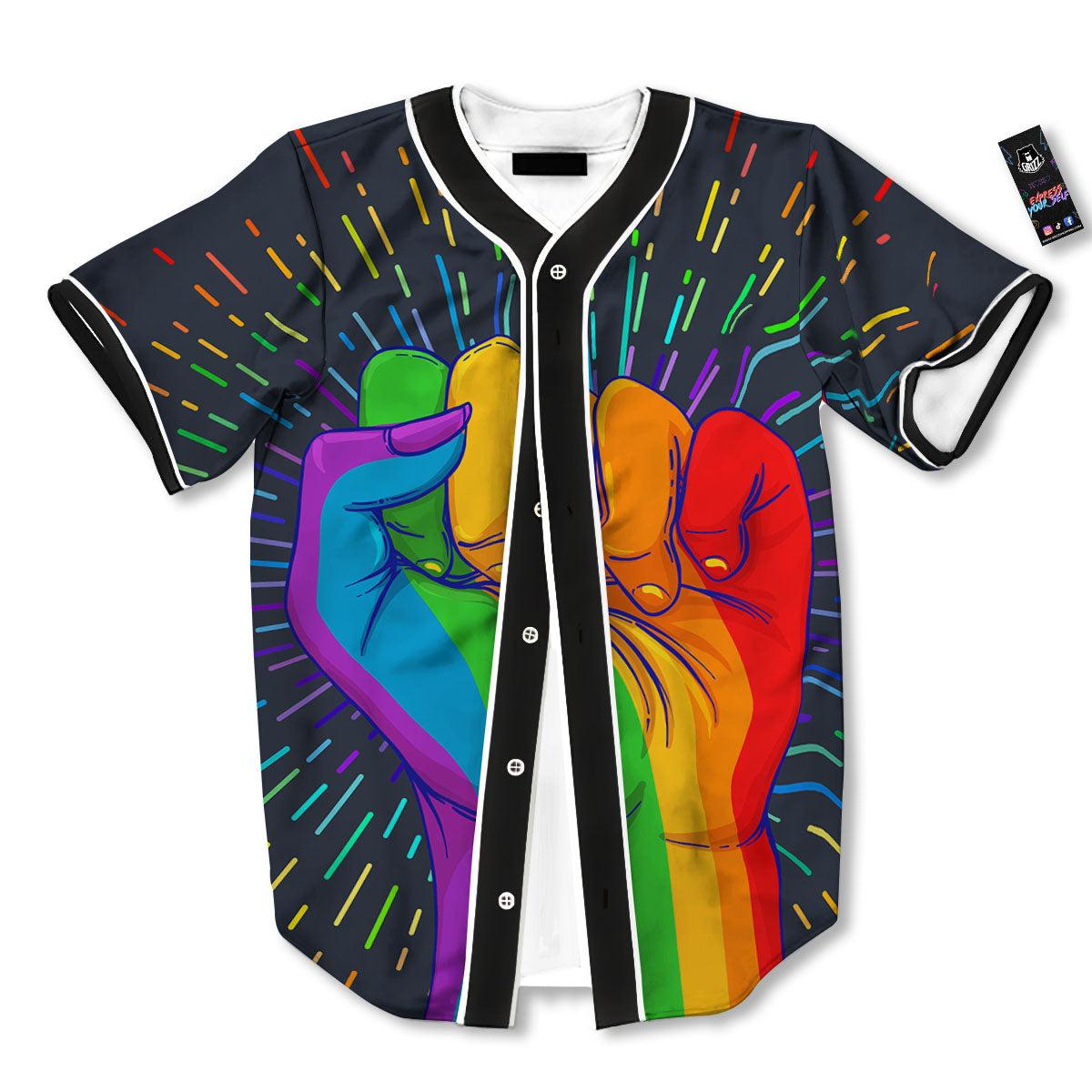 Rainbow Hand LGBT Pride Print Baseball Jersey-grizzshop