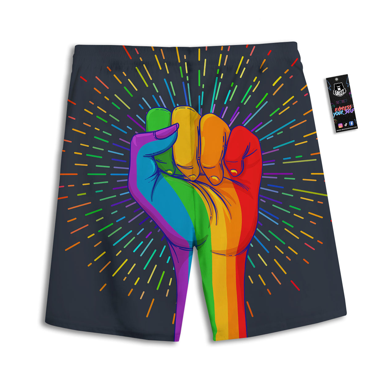 Rainbow Hand LGBT Pride Print Men's Athletic Shorts