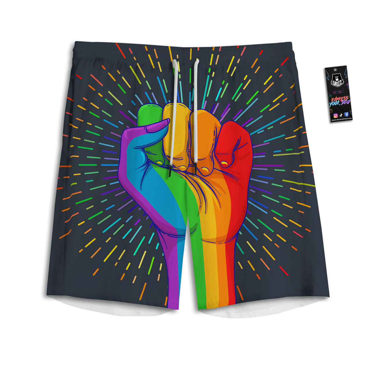 Rainbow Hand LGBT Pride Print Men's Athletic Shorts