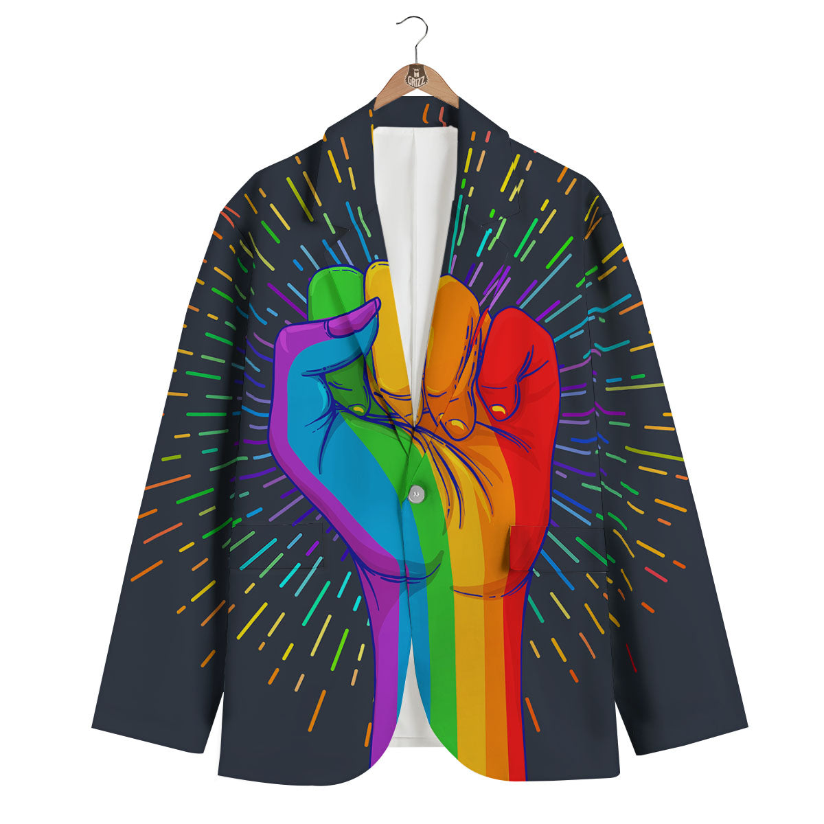 Rainbow Hand LGBT Pride Print Men's Blazer-grizzshop