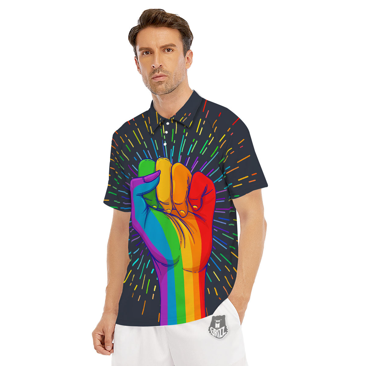 Rainbow Hand LGBT Pride Print Men's Golf Shirts-grizzshop