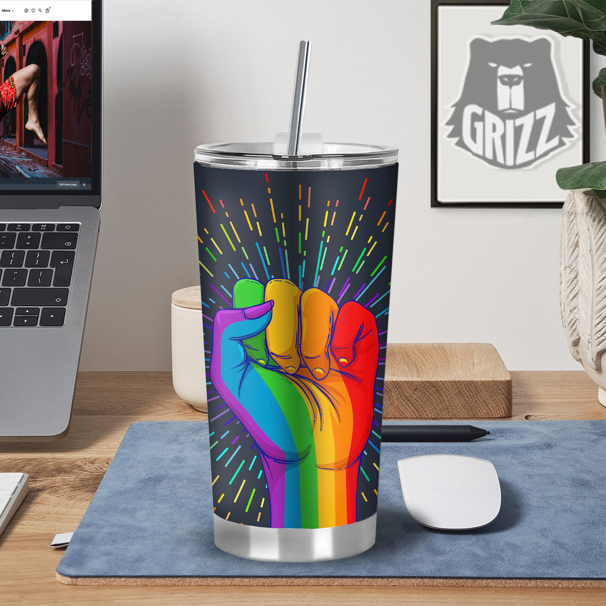Rainbow Hand LGBT Pride Print Tumbler-grizzshop