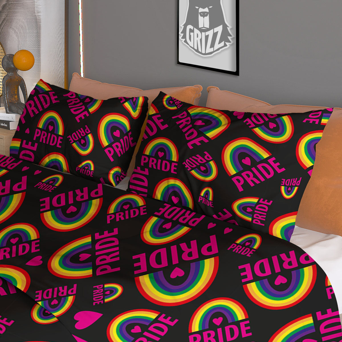 Rainbow Heart LGBT Pride Print Pattern Duvet Cover Bedding Set-grizzshop