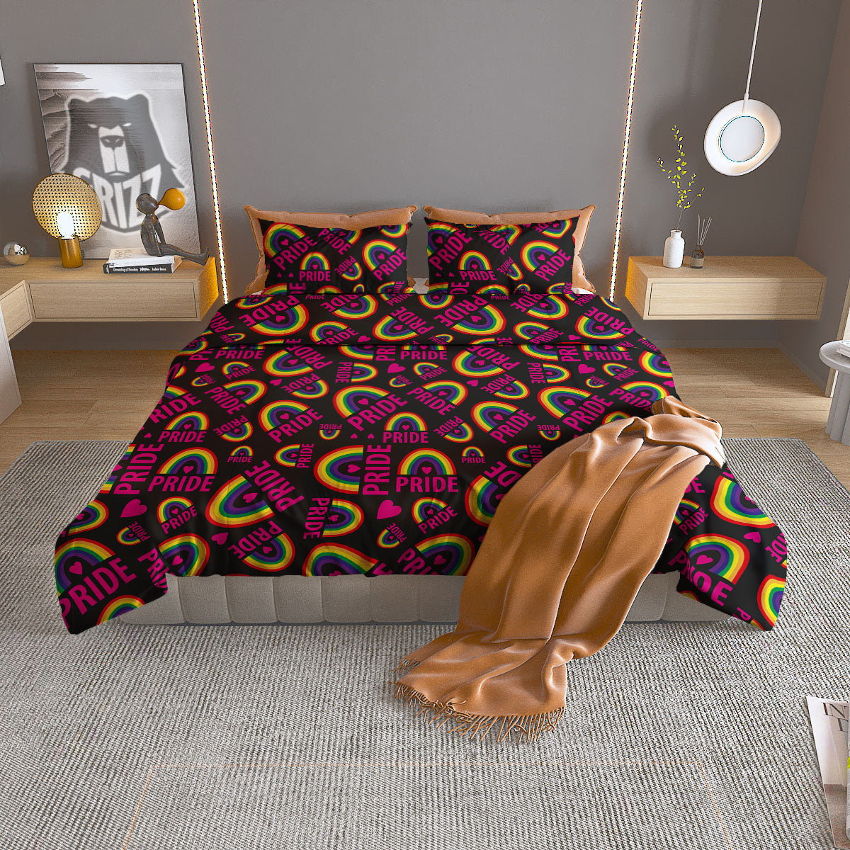 Rainbow Heart LGBT Pride Print Pattern Duvet Cover Bedding Set-grizzshop