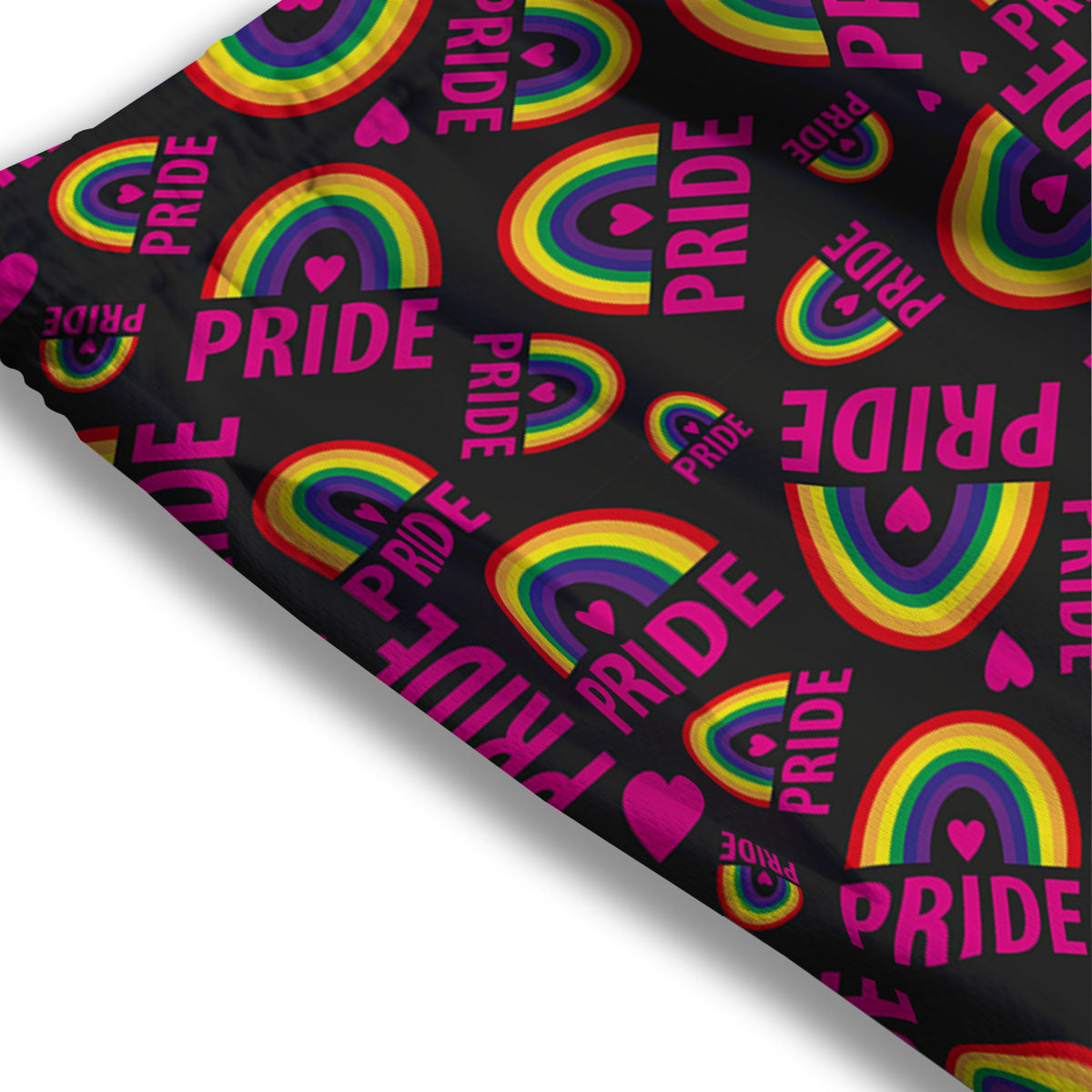 Rainbow Heart LGBT Pride Print Pattern Mesh Shorts-grizzshop