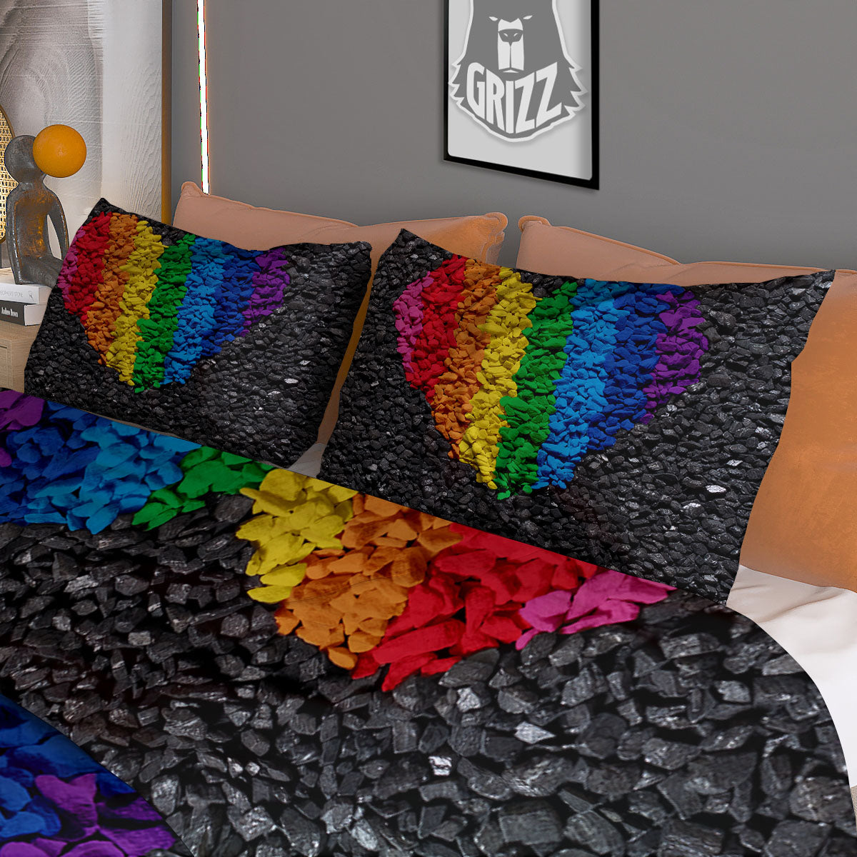 Rainbow Heart Stones LGBT Pride Print Duvet Cover Bedding Set