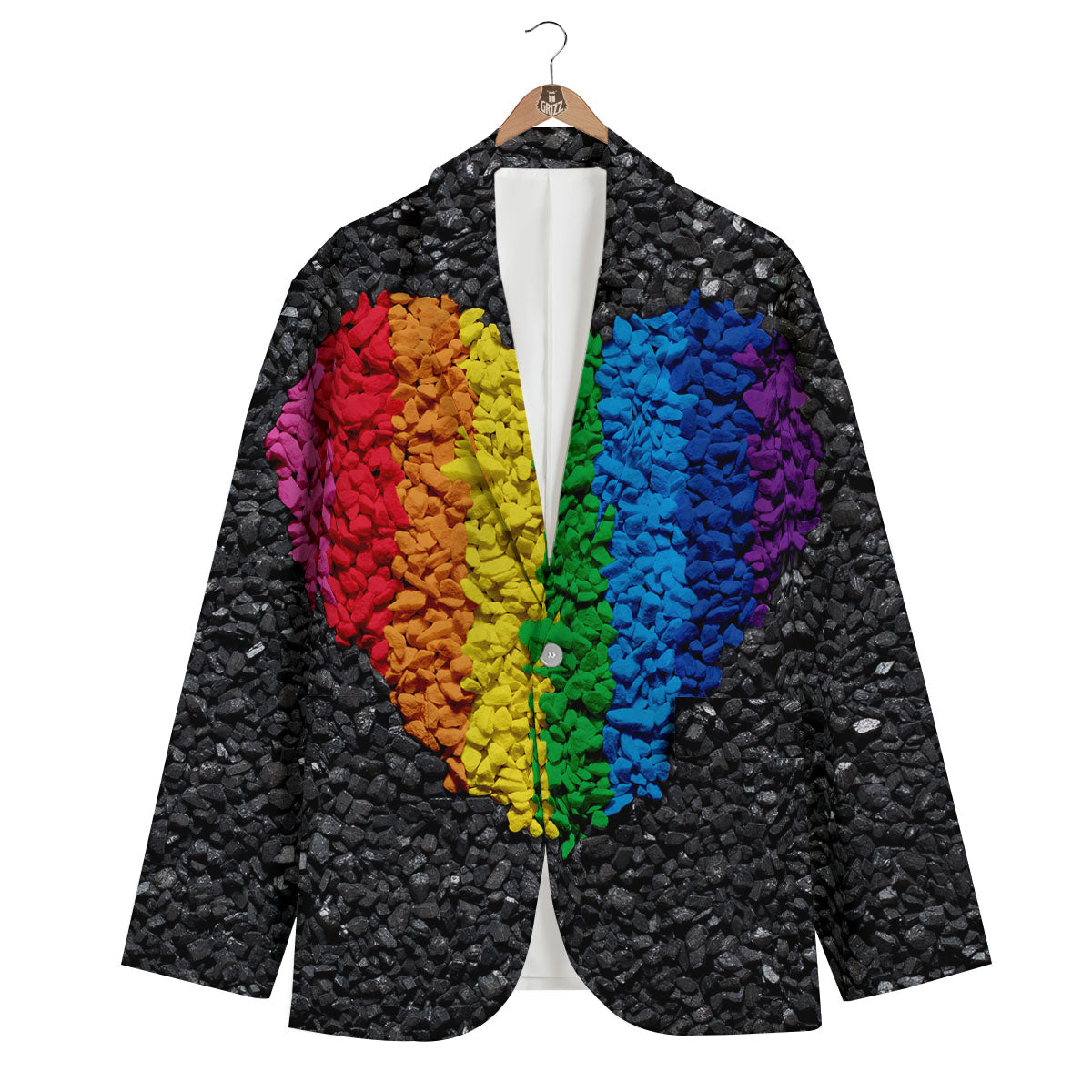 Rainbow Heart Stones LGBT Pride Print Men's Blazer-grizzshop