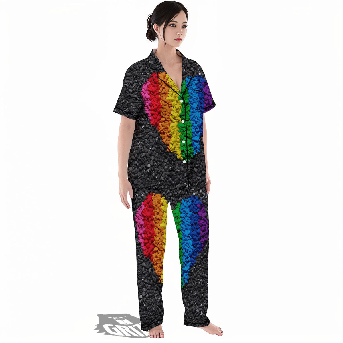 Rainbow Heart Stones LGBT Pride Print Women's Pajamas Set-grizzshop