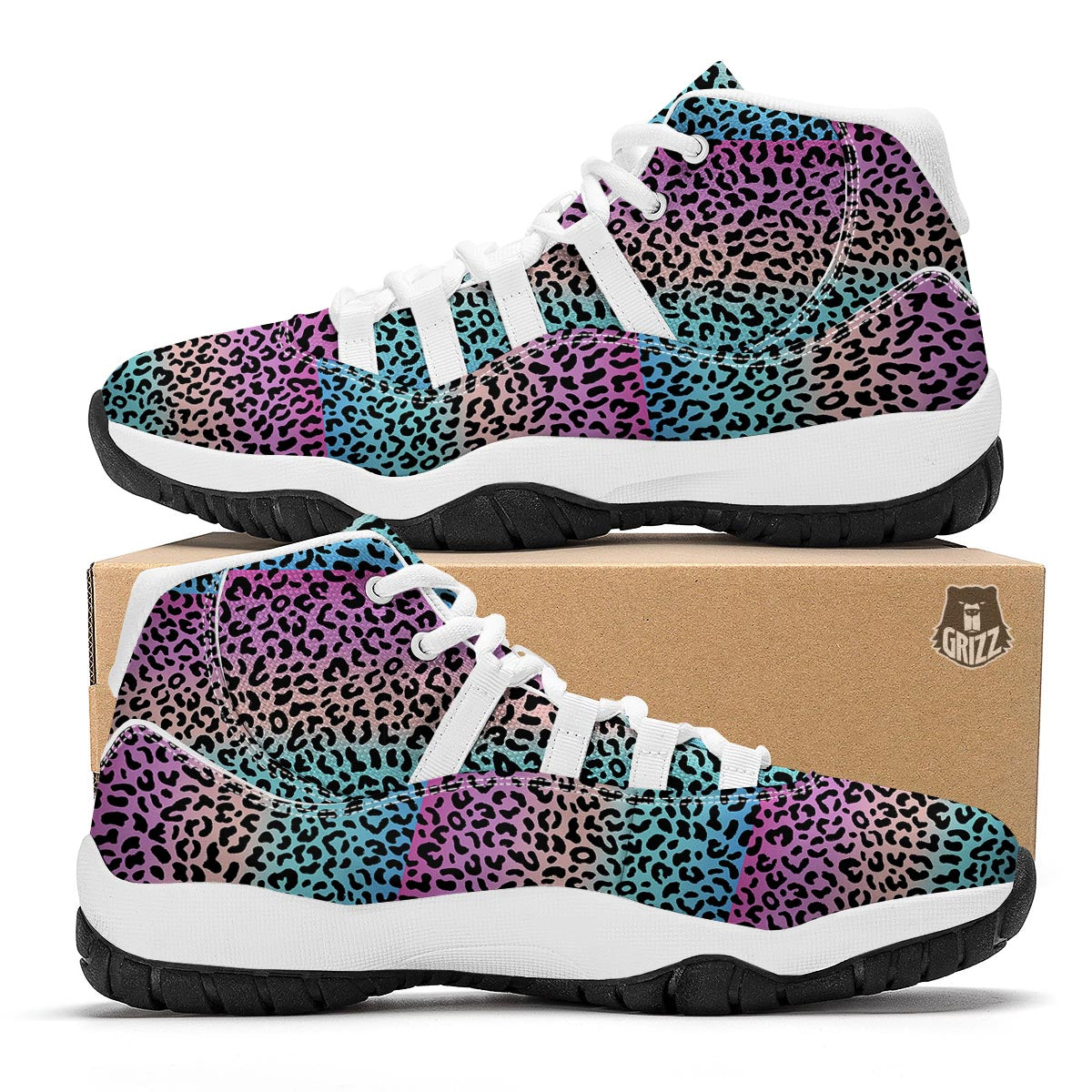 Rainbow Leopard White Bball Shoes-grizzshop