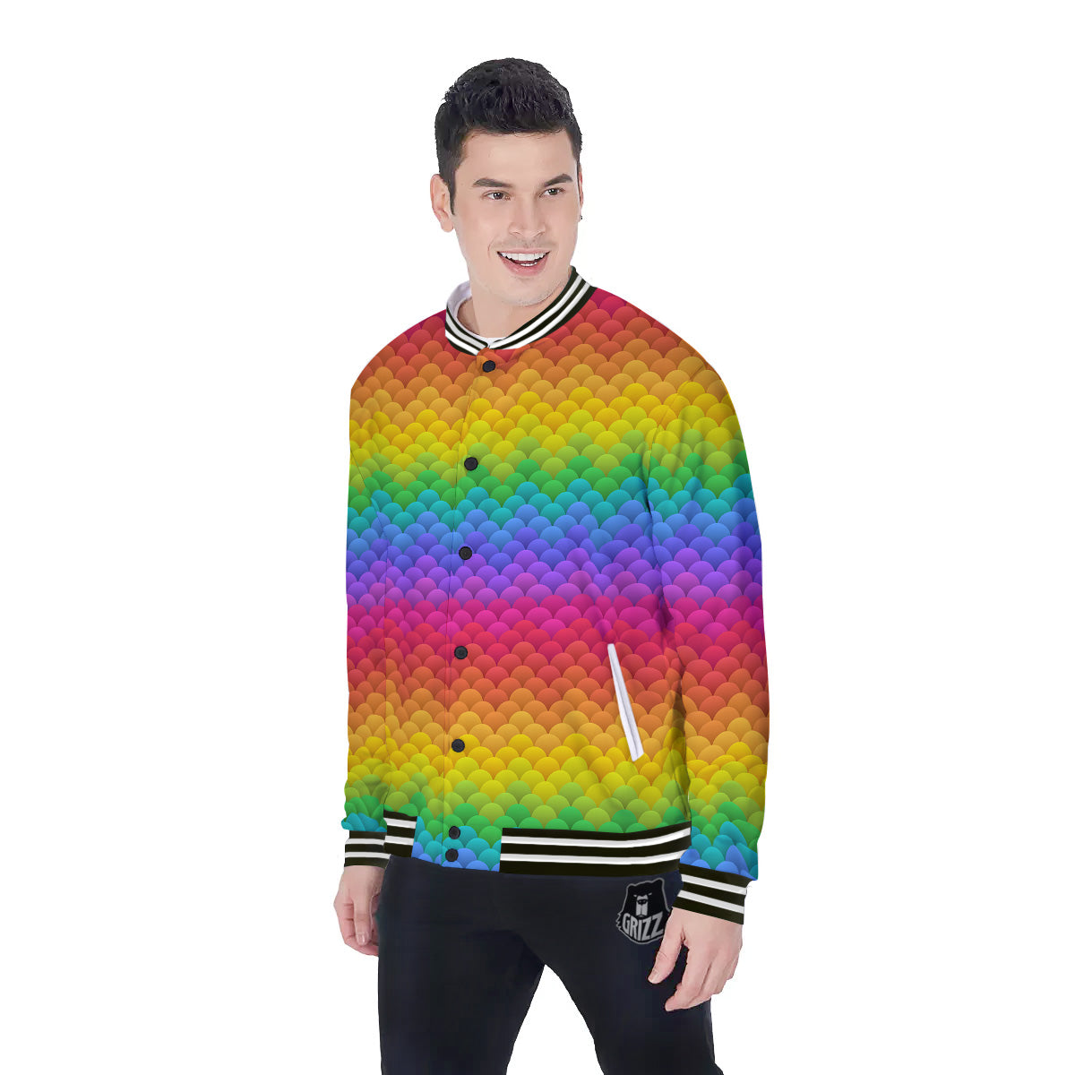 Rainbow Light Blobs Print Pattern Baseball Jacket-grizzshop