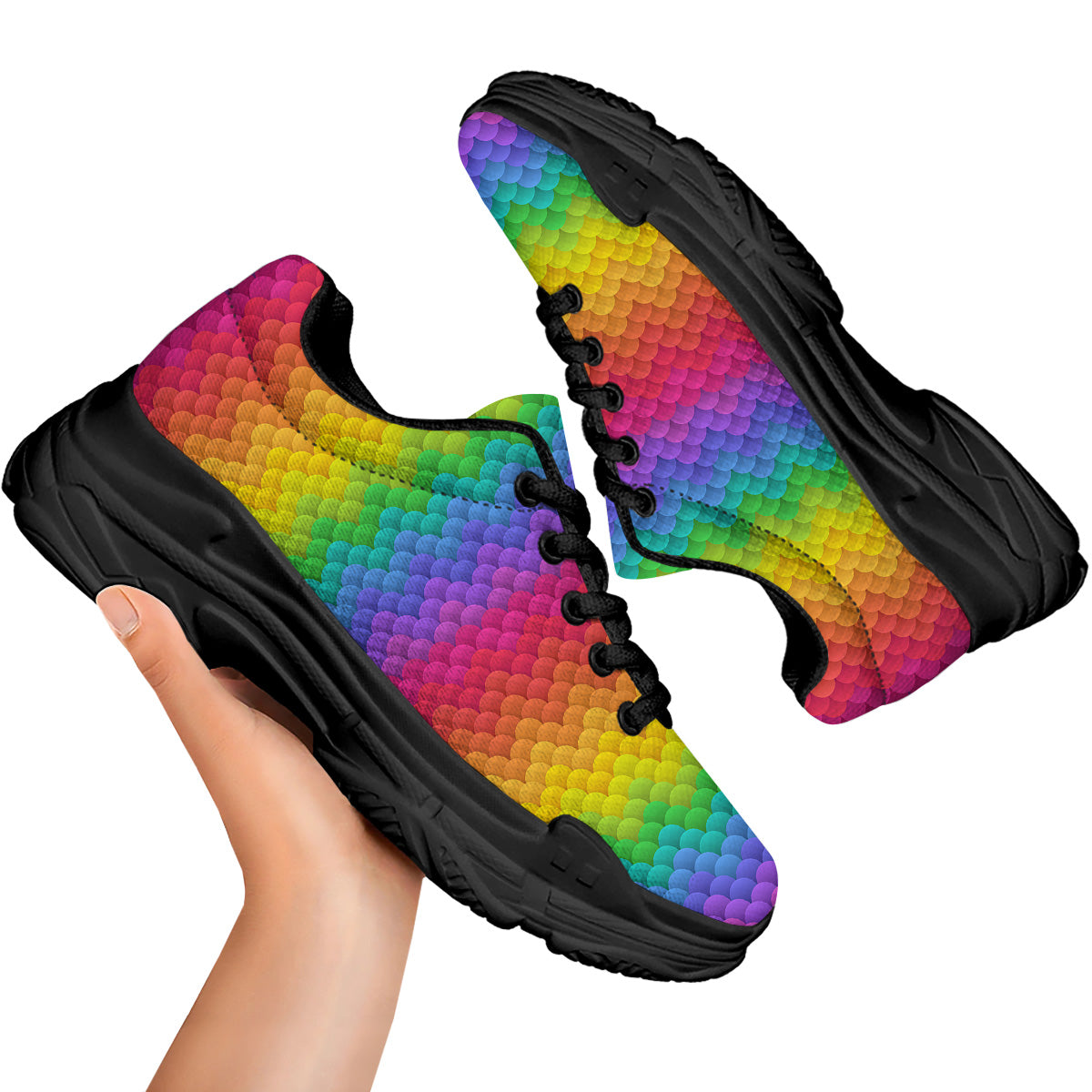 Rainbow Light Blobs Print Pattern Black Chunky Shoes-grizzshop